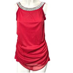 Y2k Red Embellished Ruched Sheer top